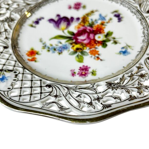 Schumann Dresden Bouquet Pierced Wall Plate 8" Germany Vintage Fine Porcelain - Picture 4 of 8